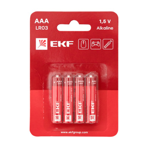 Батарейка ААА LR03-BL4, 1,5В, щелочная (4шт/бл) /EKF/ (10)