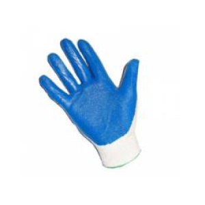 Перчатки полиэфирные БЕЛЫЕ, облив нитрильный, маслобензостойкие, синяя ладошка №21  /КНР/ (10/720)