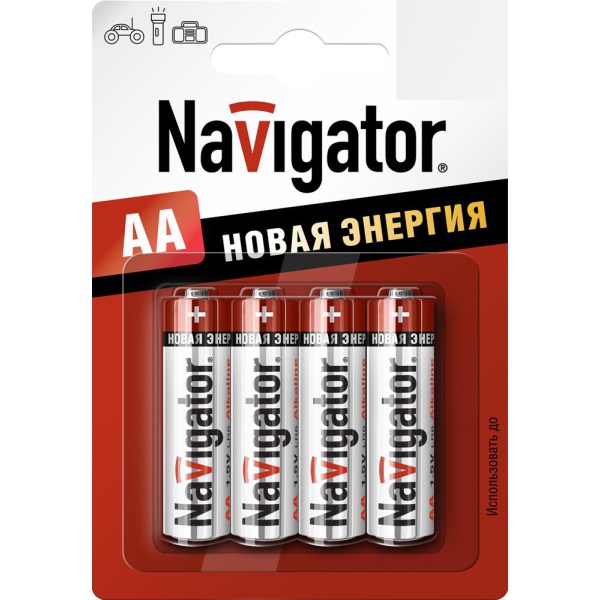 Батарейка АА LR6-BP4, 1,5В, щелочная (4шт/бл) /NAVIGATOR/ (94753) (20/100)
