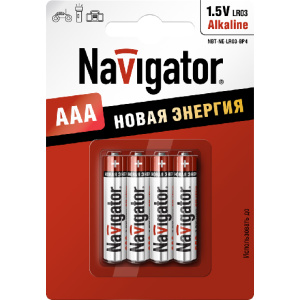 Батарейка ААА LR03-BP4, 1,5В, щелочная (4шт/бл) /NAVIGATOR/ (94751) (10/50)