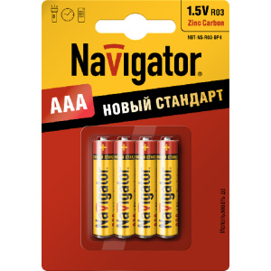 Батарейка ААА R03-BP4, 1,5В, солевая (4шт/бл) /NAVIGATOR/ (94767) (12/60)