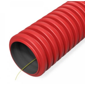 Труба  ПНД  двустенная  32 мм, гофрированная, с зондом, красная тип 750 (SN57)  (100м)  /ПРОМРУКАВ/