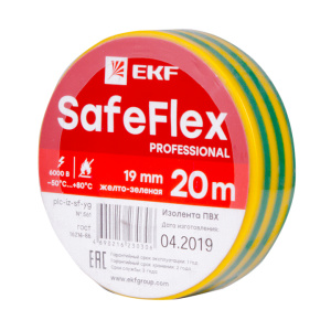 Изолента ПВХ 19мм × 20м ЖЕЛТО-ЗЕЛЕНАЯ SafeFlex /EKF-Proxima/ (10/200)