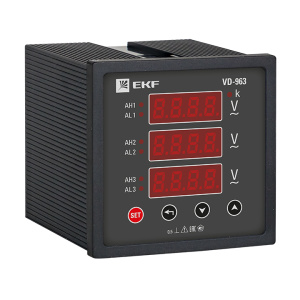 Вольтметр  цифровой  3-ф. 500V, VD-963, (квардратный вырез) прямое подкл.  96х96 /EKF PROxima/