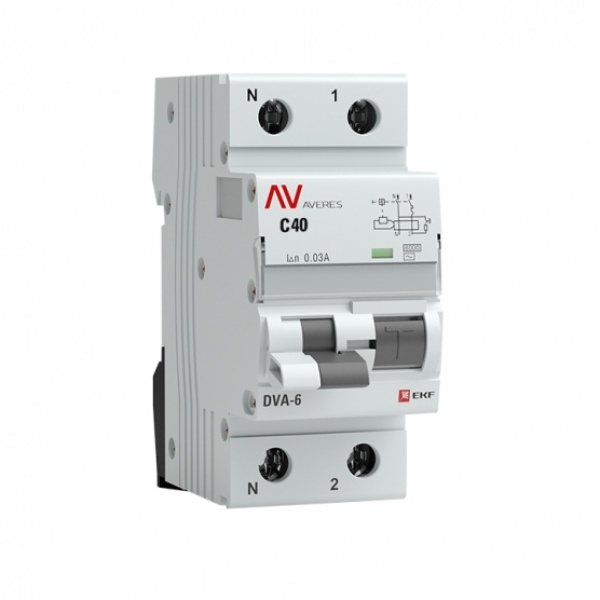 Автоматич. выкл-ль дифференциального тока DVA-6 40А/30мА 1-мод. хар-ка С, электрон., тип АС /EKF AVERES/