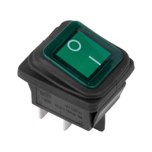 Выключатель для ЭВН 1-клавишный зеленый с подсветкой 35х27мм, влагозащита (15А 250В, 2 положения ON-OFF)/Rexant/