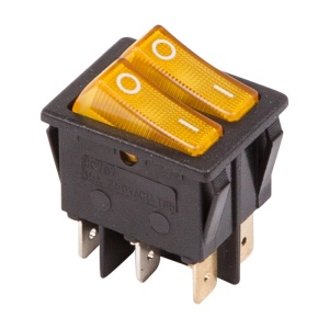 Выключатель для ЭВН 2-клавишный желтый с подсветкой 31х31мм (15А 250В, 2 положения ON-OFF)/Rexant/
