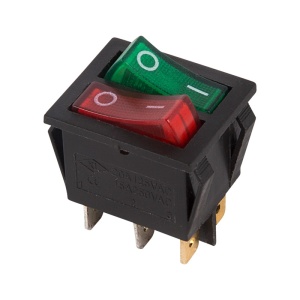 Выключатель для ЭВН 2-клавишный красный/зеленый с подсветкой 31х31мм (15А 250В, 2 положения ON-OFF)/Rexant/