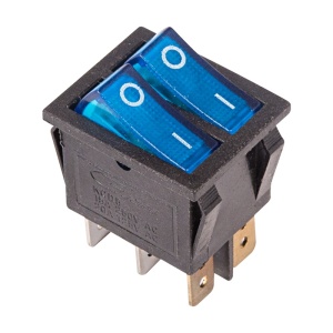 Выключатель для ЭВН 2-клавишный синий с подсветкой 31х31мм (15А 250В, 2 положения ON-OFF)/Rexant/