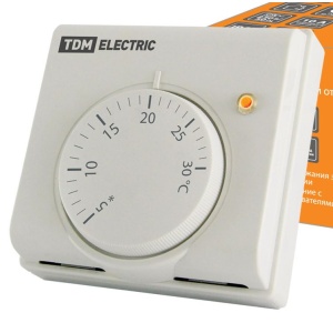Терморегулятор механ. о/у 3,5кВт, 230В, белый, индикатор вкл/выкл IP40 /TDM/